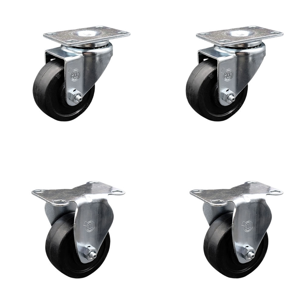 Swivel Caster Set of 4 with 2 Rigid Casters - 3.5 Inch Soft Rubber Wheel – 200 lbs. Capacity Per Caster–3-1/8 Inch x 4-1/8 Inch Overall Top Plate–Service Caster Brand — photo 1