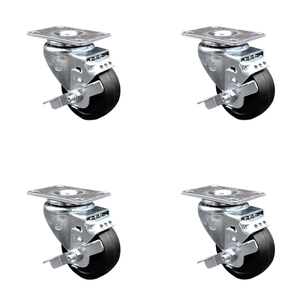 Soft Rubber Swivel Top Plate Caster Set of 4 with 3.5 Inch Black Wheels - Includes 4 Swivel with Top Lock Brakes - 800 lbs. Total Capacity - Service Caster Brand — photo 1