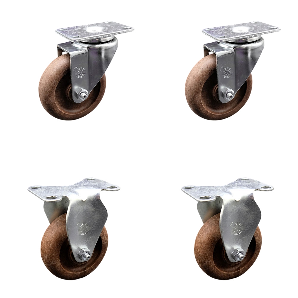 High Temperature Swivel Caster Set of 4 with 2 Rigid - 4 Inch High Temperature Glass Filled Nylon Wheel – 350 lbs. Capacity Per Caster–4 Inch x 4-1/2 Inch Overall Top Plate–Service Caster Brand — photo 1