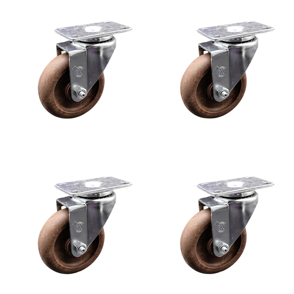 High Temperature Swivel Caster Set of 4 with 4 Inch High Temperature Glass Filled Nylon Wheel – 350 lbs. Capacity Per Caster – 3-1/8 Inch x 4-1/8 Inch Overall Top Plate – Service Caster Brand — photo 1