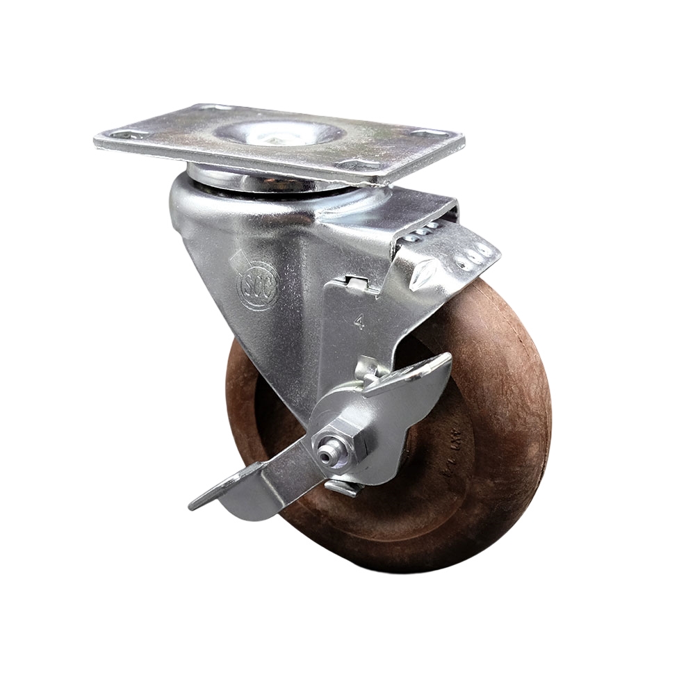 Service Caster Brand Replacement for Colson Caster 2.04256.52 HT MTG27 BRK1 - Swivel Caster with Top Lock Brake and 4 Inch High Temp Glass Filled Nylon Wheel - 4 Inch x 4-1/2 Inch Overall Top Plate — photo 1