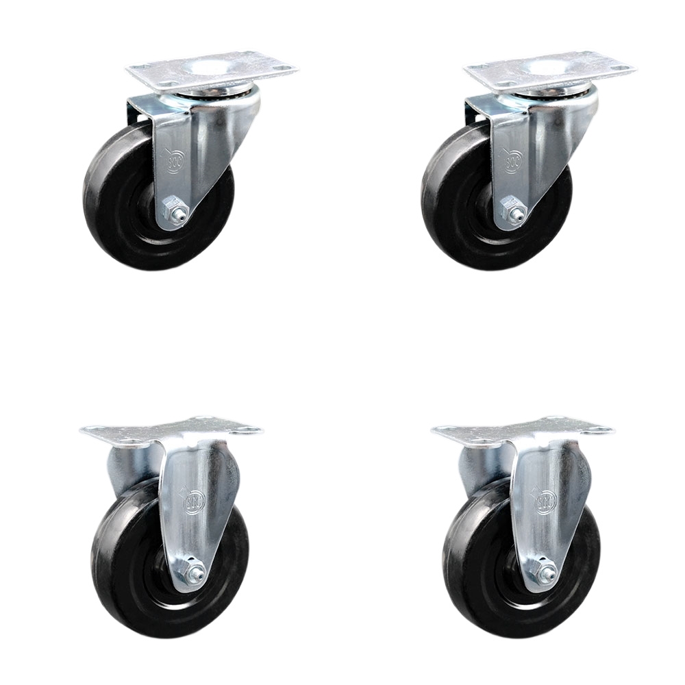 Swivel Caster Set of 4 with 2 Rigid Casters - 4 Inch Hard Rubber Wheel – 300 lbs. Capacity Per Caster–4 Inch x 4-1/2 Inch Overall Top Plate–Service Caster Brand — photo 1