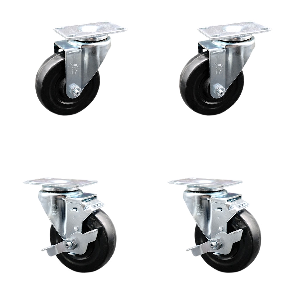 19038099V Vollrath 4 Inch Caster Set-Fits Vollrath Models 38002 38003 38004 38005-Light Duty Replacement-Hard Rubber Wheel-Includes 2 Swivel Casters&2 Swivel Casters with Brake-Service Caster Brand