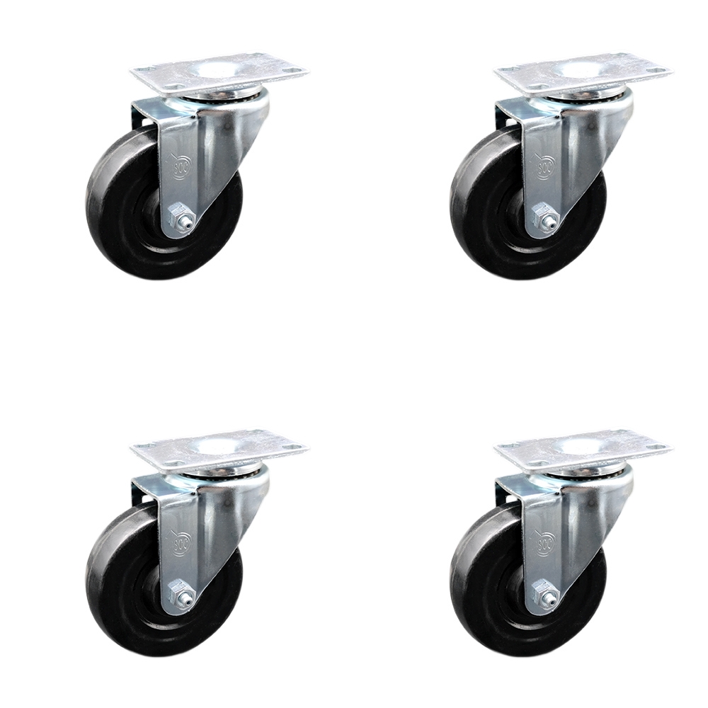 Hard Rubber Swivel Top Plate Caster Set of 4 with 4 Inch Black Wheels - Includes 4 Swivel - 1200 lbs. Total Capacity - Service Caster Brand — photo 1