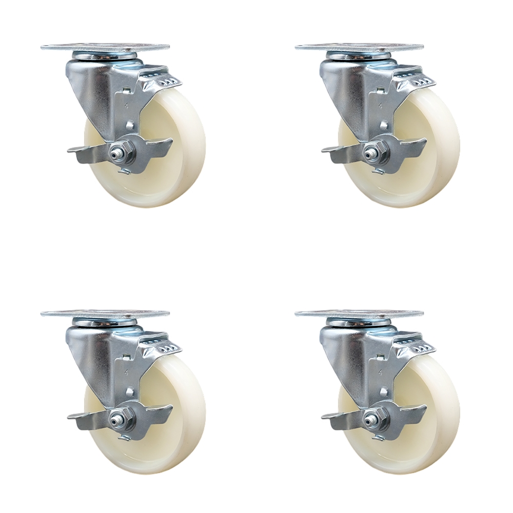 Nylon Swivel Top Plate Caster Set of 4 with 4 Inch White Wheels - Includes 4 Swivel with Top Lock Brakes - 1200 lbs. Total Capacity - Service Caster Brand — photo 1
