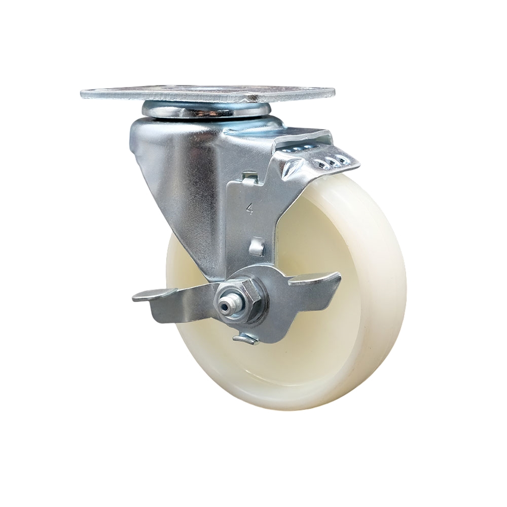 Swivel Caster with Top Lock Brake and 4 Inch Nylon Wheel – 300 lbs. Capacity Per Caster – 3-1/8 Inch x 4-1/8 Inch Overall Top Plate – Service Caster Brand — photo 1