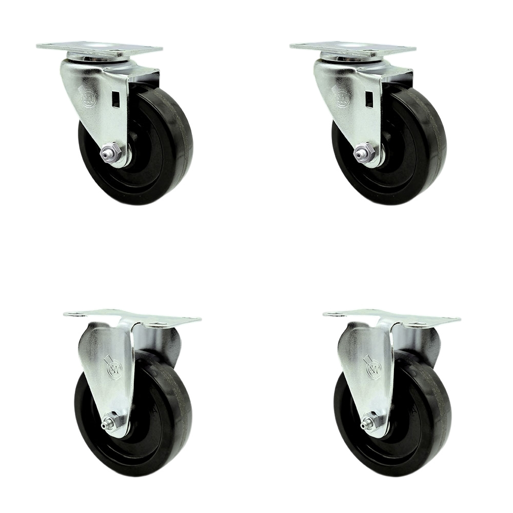 Phenolic Swivel Top Plate Caster Set of 4 with Roller Bearings - 4 Inch Black Wheels - Includes 2 Swivel and 2 Rigid - 1200 lbs. Total Capacity - Service Caster Brand — photo 1
