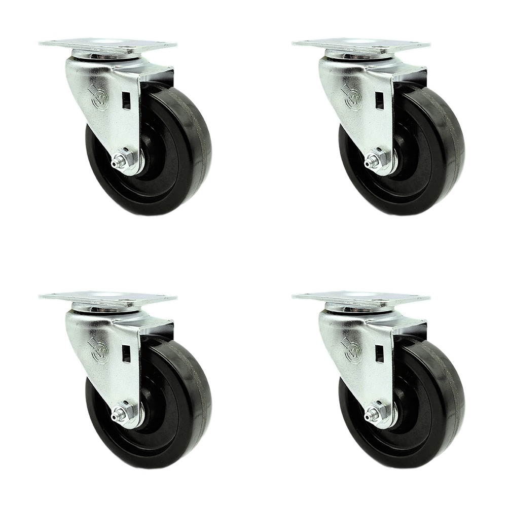 Phenolic Swivel Top Plate Caster with Roller Bearing - 4 Inch Black Wheel and Total Locking Brake - 300 lbs. Capacity Per Caster - Service Caster Brand — photo 1