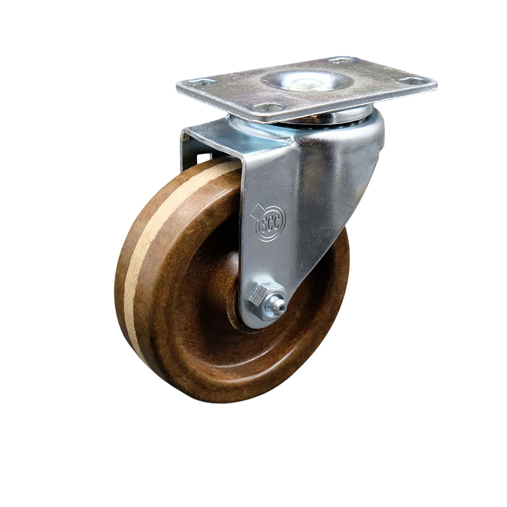 High Temperature Swivel Caster with 4 Inch High Temperature Phenolic Wheel with Roller Bearing – 300 lbs. Capacity Per Caster – 3-1/8 Inch x 4-1/8 Inch Overall Top Plate – Service Caster Brand — photo 1