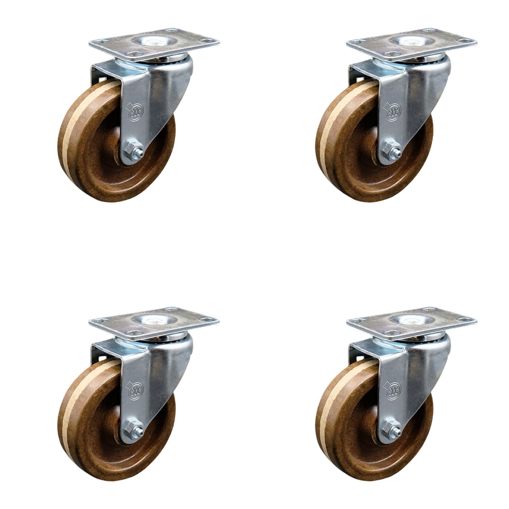 High Temperature Swivel Caster Set of 4 with 4 Inch High Temperature Phenolic Wheel – 300 lbs. Capacity Per Caster – 4 Inch x 4-1/2 Inch Overall Top Plate – Service Caster Brand — photo 1
