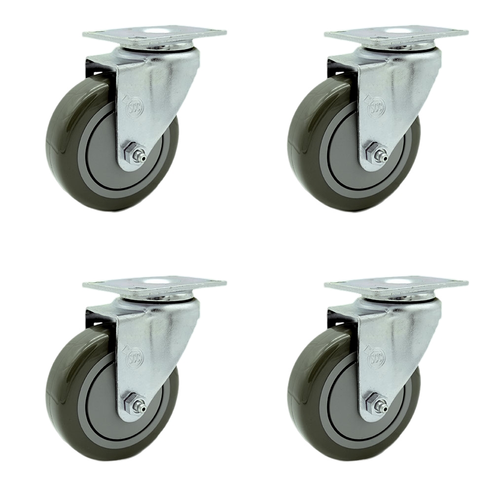 Regency 600CSW415 U-Boat Utility Cart Replacement Caster Set – 4 Inch Gray Polyurethane Wheel - Includes 4 Swivel Casters - Set of 4 - Service Caster Brand — photo 1