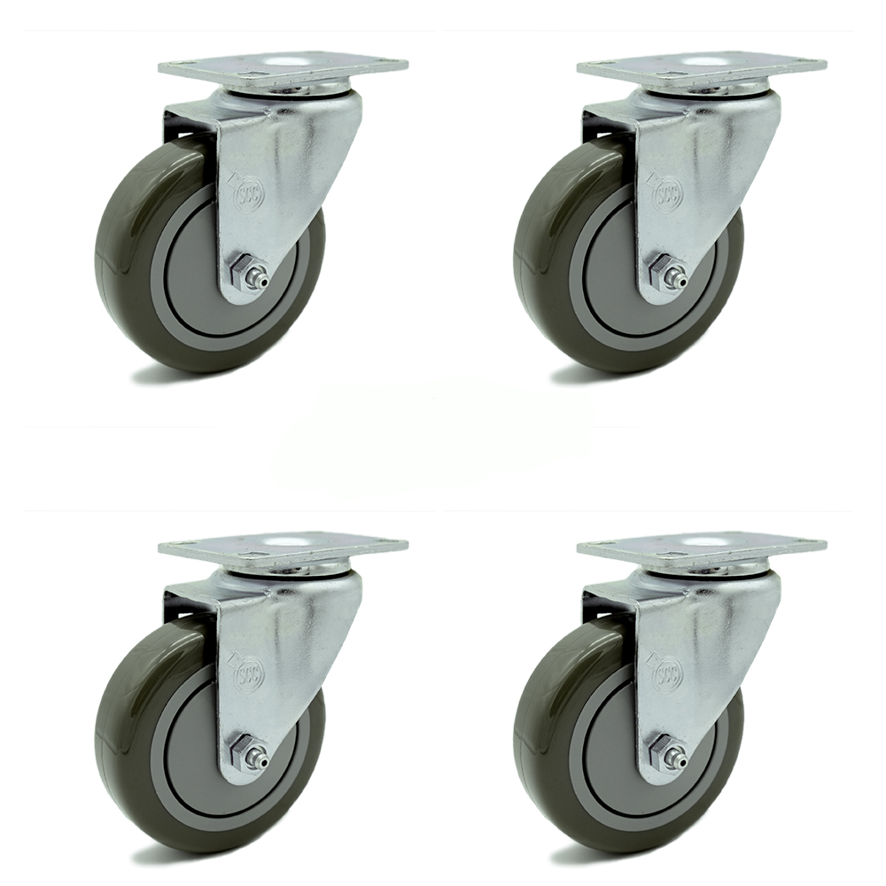 Swivel Caster Set of 4 with 4 Inch Gray Polyurethane Wheel – 350 lbs. Capacity Per Caster – 3-1/8 Inch x 4-1/8 Inch Overall Top Plate – Service Caster Brand — photo 1