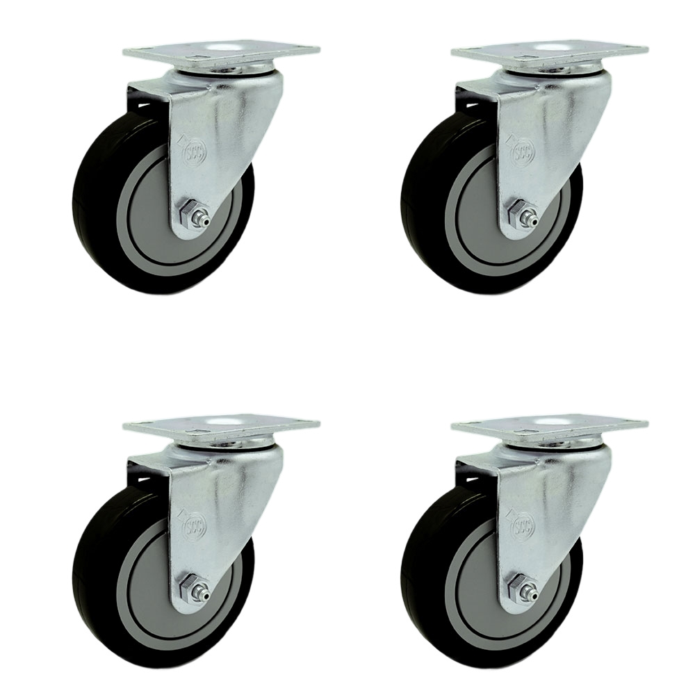 Regency 600CSW415 U-Boat Utility Cart Replacement Caster Set – 4 Inch Black Polyurethane Wheel - Includes 4 Swivel Casters - Set of 4 - Service Caster Brand — photo 1