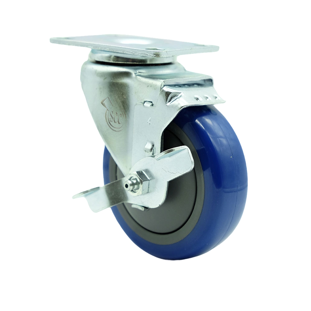 Service Caster Brand Replacement for Colson Caster 2.04256.95 MTG27 BRK1 - Swivel Caster with Top Lock Brake and 4 Inch Blue Polyurethane Wheel - 4 Inch x 4-1/2 Inch Overall Top Plate — photo 1