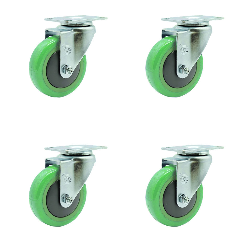 Polyurethane Swivel Top Plate Caster Set of 4 with 4 Inch Green Wheels - Includes 4 Swivel - 1400 lbs. Total Capacity - Service Caster Brand — photo 1