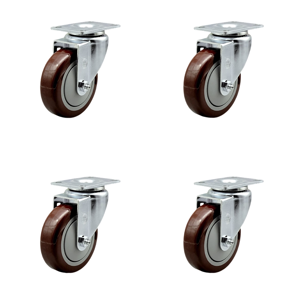 Service Caster Brand Replacement Set for Uline Casters - Swivel Top Plate Casters with 4 Inch Maroon Polyurethane Wheels - Includes 4 Swivel Casters - Fits Vinyl Basket Truck 24 Bushel — photo 1