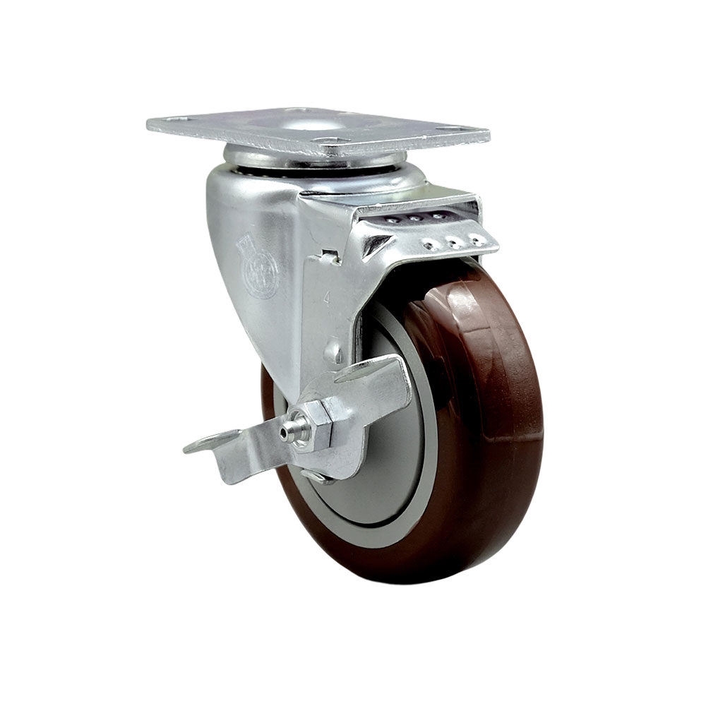 Service Caster Brand Replacement for Colson Caster 2.04256.95 MTG59 BRK1 - Swivel Caster with Top Lock Brake and 4 Inch Maroon Polyurethane Wheel - 3-1/8 Inch x 4-1/8 Inch Overall Top Plate — photo 1