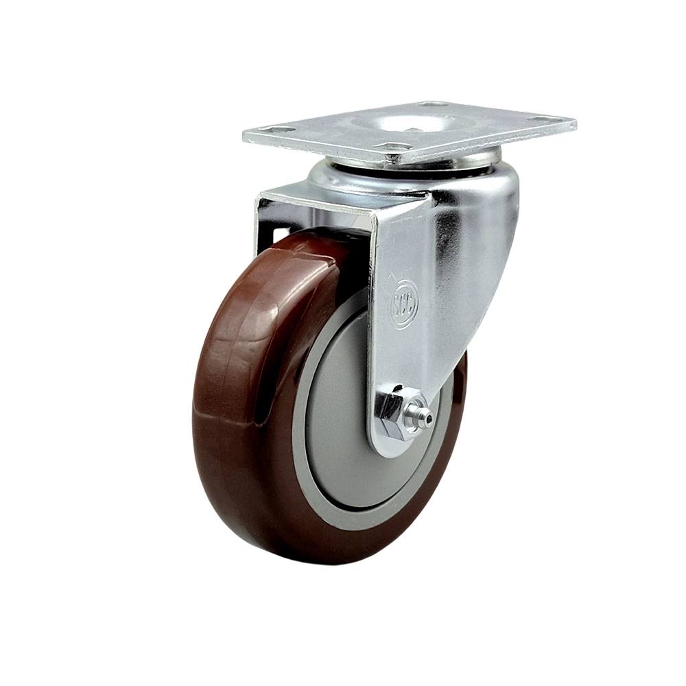Swivel Caster with 4 Inch Maroon Polyurethane Wheel – 350 lbs. Capacity Per Caster – 4 Inch x 4-1/2 Inch Overall Top Plate – Service Caster Brand — photo 1