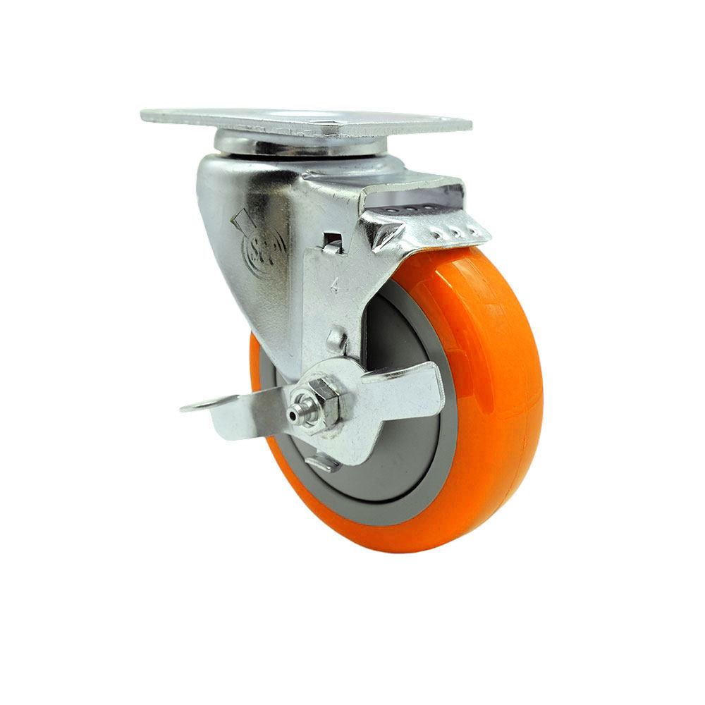 Service Caster Brand Replacement Caster for McMaster Carr Caster 8359T441 - Stainless Steel Swivel Top Plate Caster with 5 Inch Orange Polyurethane Wheel and Top Locking Brake-350 lbs. Capacity/Caster — photo 1