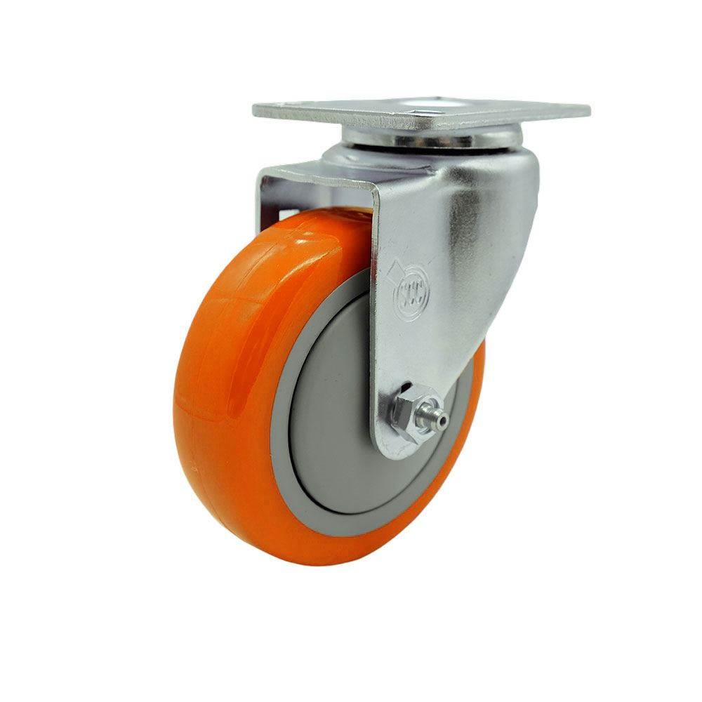 Swivel Caster with 4 Inch Orange Polyurethane Wheel – 350 lbs. Capacity Per Caster – 3-1/8 Inch x 4-1/8 Inch Overall Top Plate – Service Caster Brand — photo 1
