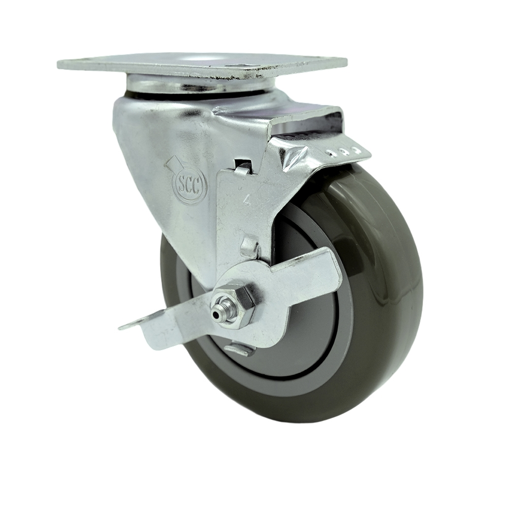 Regency 600CSW415WB U-Boat Utility Cart Replacement Caster – 4 Inch Gray Polyurethane Wheel with Brake - Service Caster Brand — photo 1