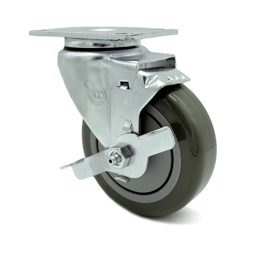 Service Caster Brand Replacement for Colson Caster 2.04256.95 BRK1 - Polyurethane Swivel Top Plate Swivel Caster with 4 Inch Gray Wheel and Top Locking Brake - 350 lbs. Capacity Per Caster — photo 1