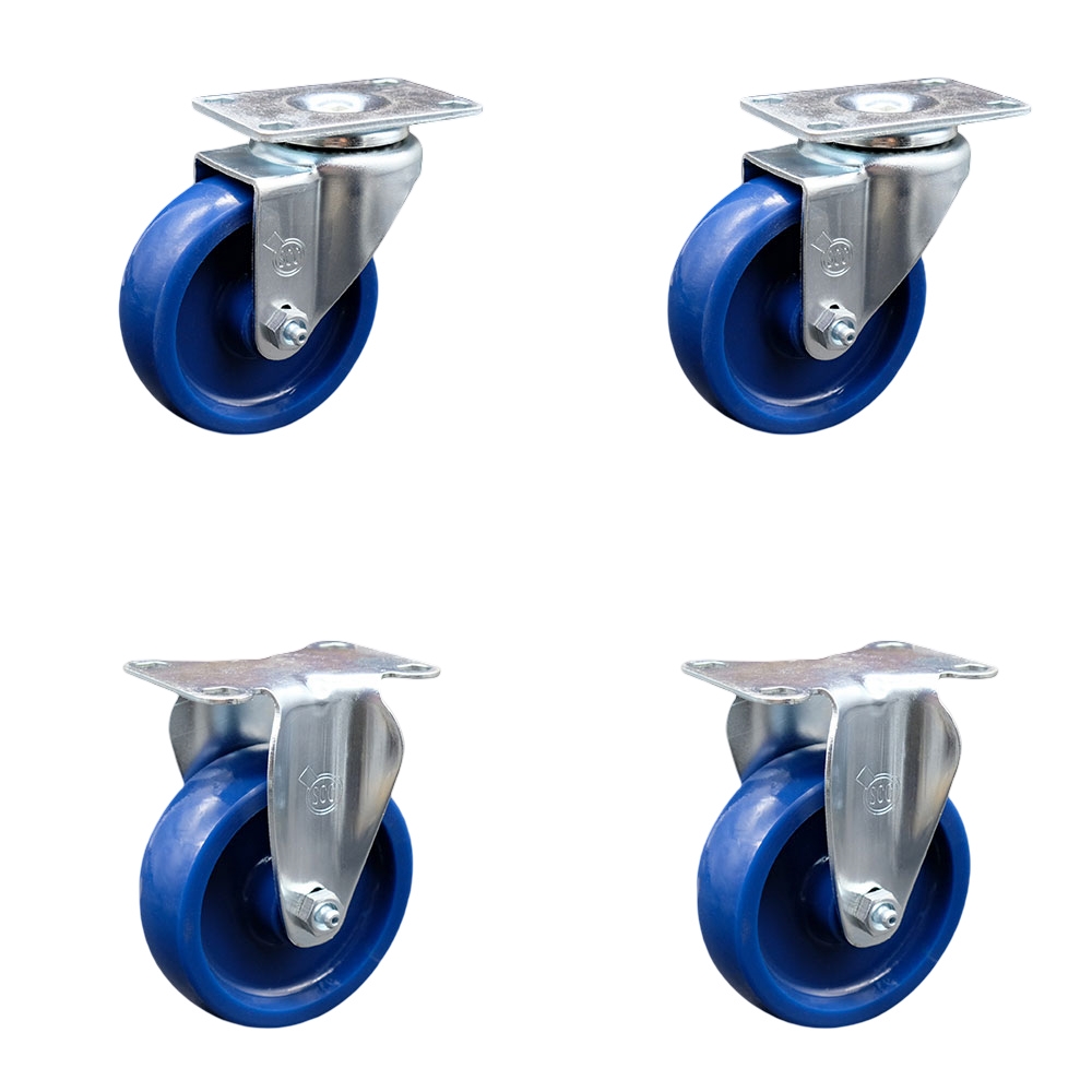 Swivel Caster Set of 4 with 2 Rigid Casters - 4 Inch Solid Polyurethane Wheel – 300 lbs. Capacity Per Caster–3-1/8 Inch x 4-1/8 Inch Overall Top Plate–Service Caster Brand — photo 1