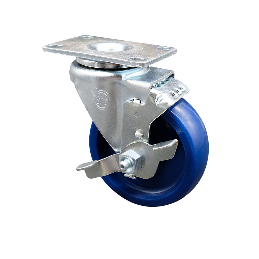 Swivel Caster with Top Lock Brake and 4 Inch Solid Polyurethane Wheel – 300 lbs. Capacity Per Caster – 3-1/8 Inch x 4-1/8 Inch Overall Top Plate –Service Caster Brand — photo 1