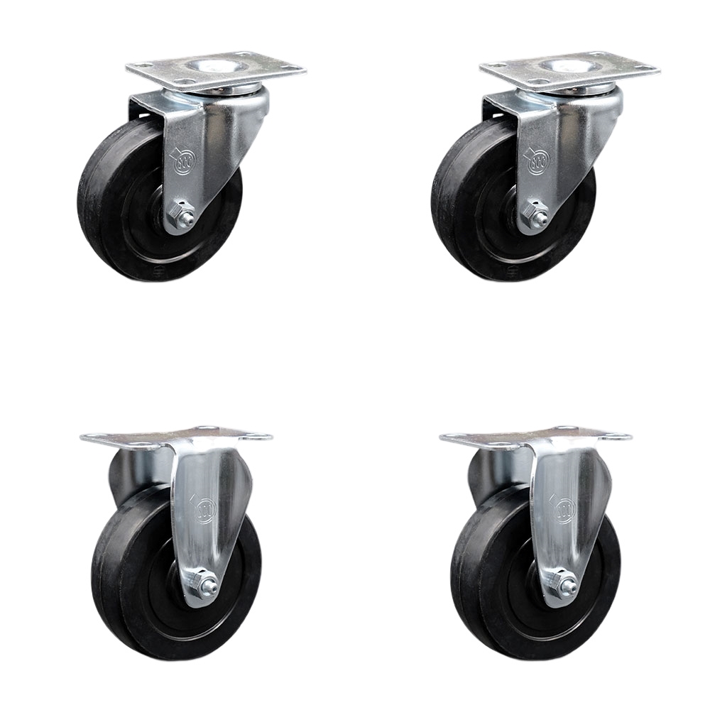 Swivel Caster Set of 4 with 2 Rigid Casters - 4 Inch Soft Rubber Wheel – 200 lbs. Capacity Per Caster–4 Inch x 4-1/2 Inch Overall Top Plate–Service Caster Brand — photo 1