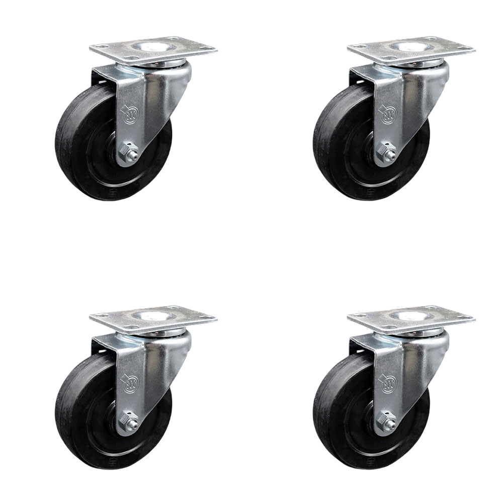 Swivel Caster Set of 4 with 4 Inch Soft Rubber Wheel – 200 lbs. Capacity Per Caster – 4 Inch x 4-1/2 Inch Overall Top Plate – Service Caster Brand — photo 1