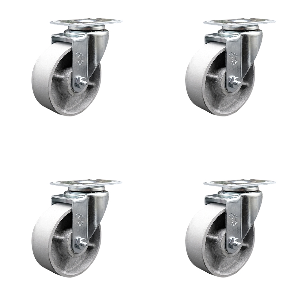 Semi Steel Cast Iron Swivel Top Plate Caster Set of 4 with Roller Bearings - 4 Inch Silver Wheels - Includes 4 Swivel - 1200 lbs. Total Capacity - Service Caster Brand — photo 1