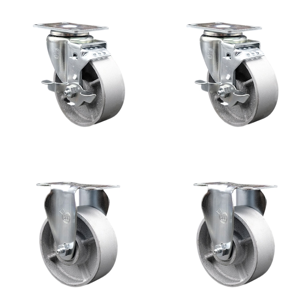 Swivel Caster Set of 4 with 2 Brakes and 2 Rigid - 4 Inch Semi Steel Cast Iron Wheel – 300 lbs. Capacity Per Caster – 3-1/8 Inch x 4-1/8 Inch Overall Top Plate – Service Caster Brand — photo 1