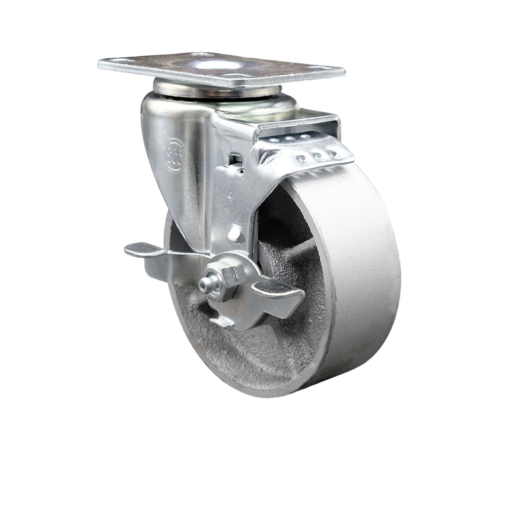 Service Caster Brand Replacement for Colson Caster 2.04256.12 MTG59 BRK1 - Swivel Caster with Top Lock Brake and 4 Inch Semi Steel Cast Iron Wheel - 3-1/8 Inch x 4-1/8 Inch Overall Top Plate — photo 1