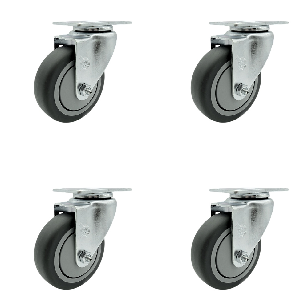 Thermoplastic Rubber Swivel Top Plate Caster Set of 4 with 4 Inch Gray Wheels - Includes 4 Swivel - 1000 lbs. Total Capacity - Service Caster Brand — photo 1