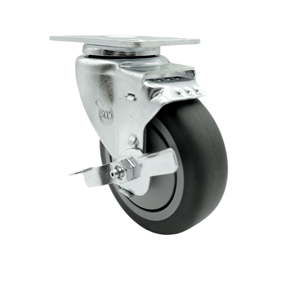 Service Caster Brand Replacement Caster for Uline Caster H-5537SWB - Swivel Top Plate Caster with 4 Inch Thermoplastic Rubber Wheel and Top Lock Brake - Fits Carts, Dollies and Poly Box Trucks H-3318 — photo 1