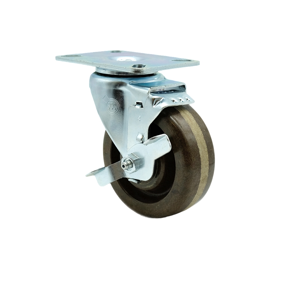High Temperature Swivel Caster with Top Lock Brake and 4 Inch High Temperature Phenolic Wheel – 300 lbs. Capacity Per Caster – 3-1/8 Inch x 4-1/8 Inch Overall Top Plate –Service Caster Brand — photo 1