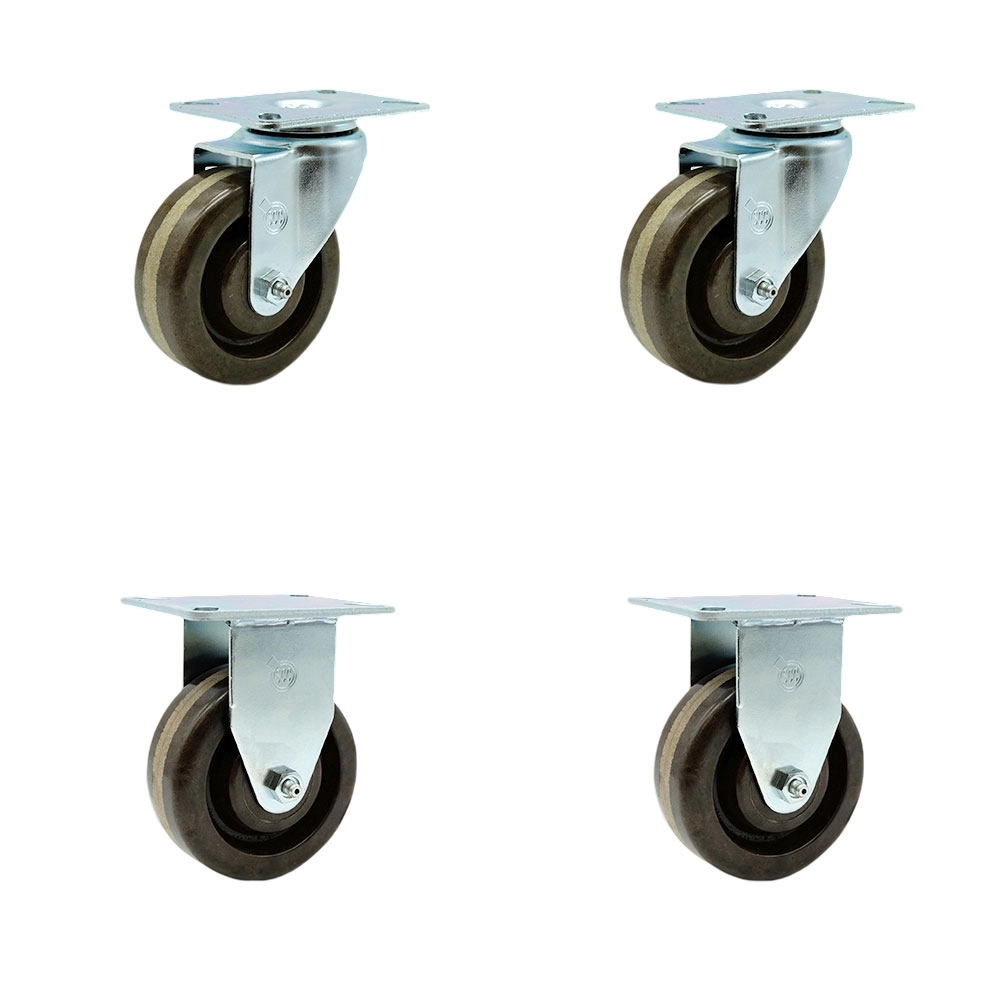 Service Caster - 4” x 1.5" Brown High Temperature Phenolic Wheels Caster Set of 4 - 2 Swivel/2 Rigid — photo 1