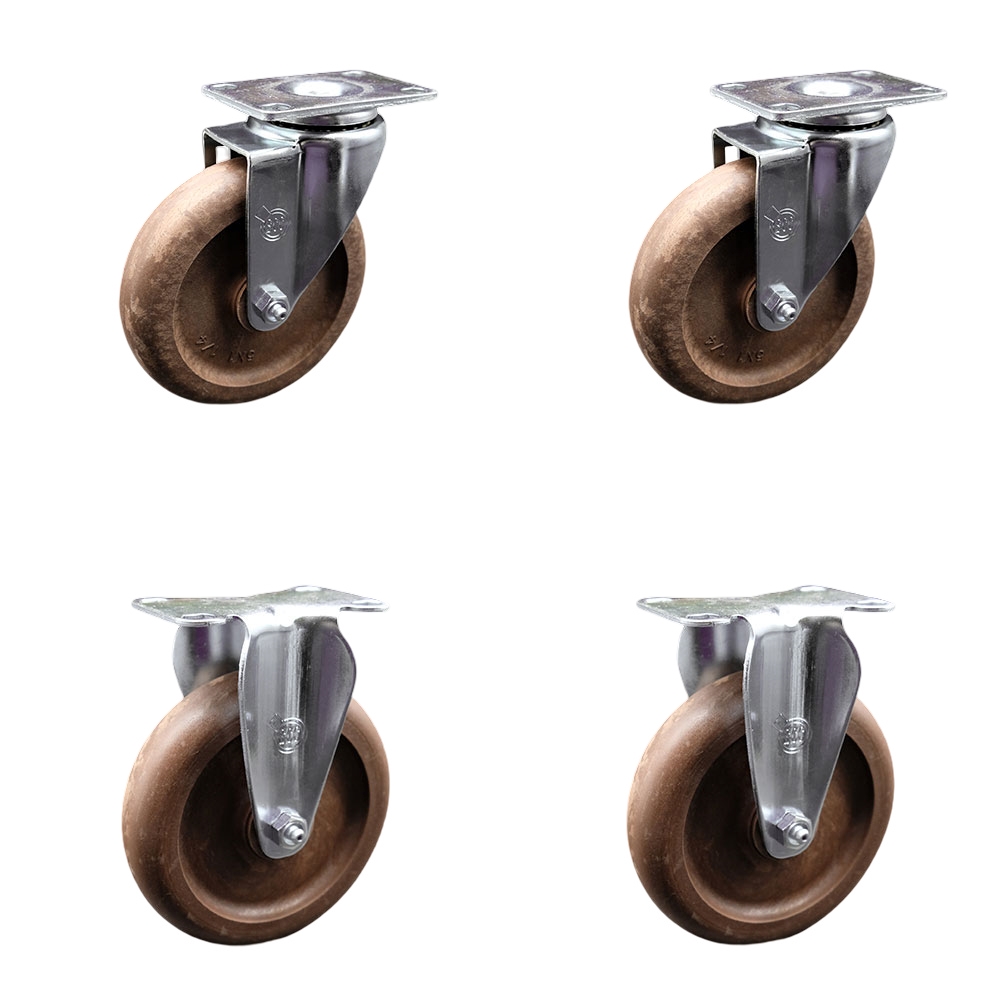 High Temperature Swivel Caster Set of 4 with 2 Rigid - 5 Inch High Temperature Glass Filled Nylon Wheel – 350 lbs. Capacity Per Caster–3-1/8 Inch x 4-1/8 Inch Overall Top Plate–Service Caster Brand — photo 1
