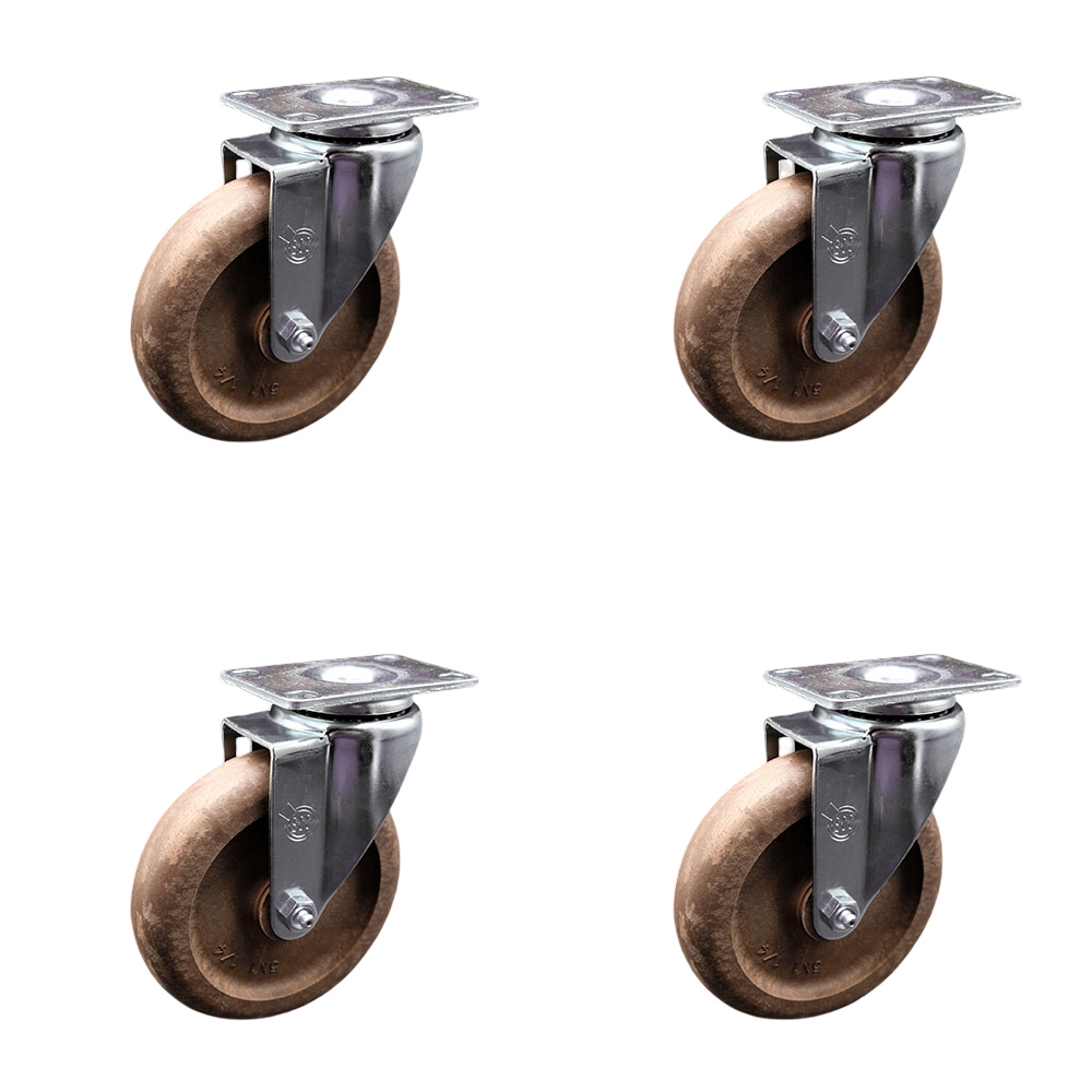 High Temperature Swivel Caster Set of 4 with 5 Inch High Temperature Glass Filled Nylon Wheel – 350 lbs. Capacity Per Caster – 4 Inch x 4-1/2 Inch Overall Top Plate – Service Caster Brand — photo 1