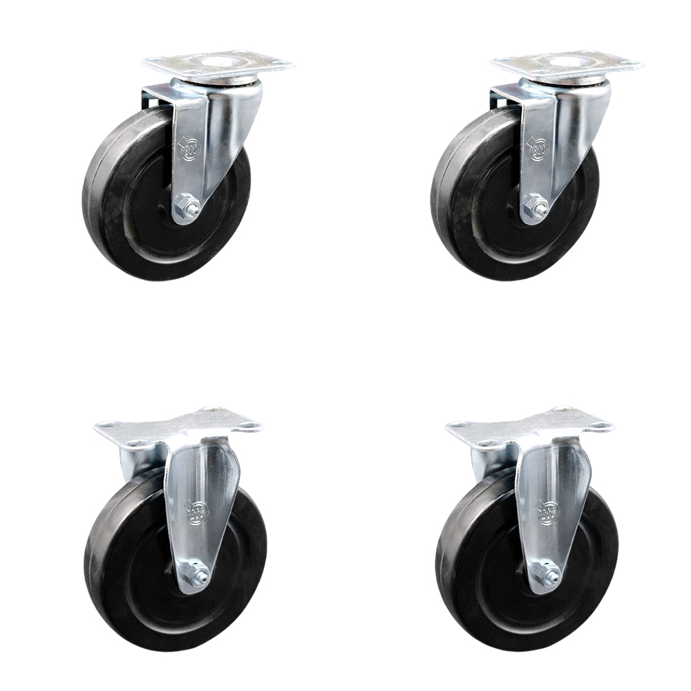 Swivel Caster Set of 4 with 2 Rigid Casters - 5 Inch Hard Rubber Wheel – 300 lbs. Capacity Per Caster–3-1/8 Inch x 4-1/8 Inch Overall Top Plate–Service Caster Brand — photo 1