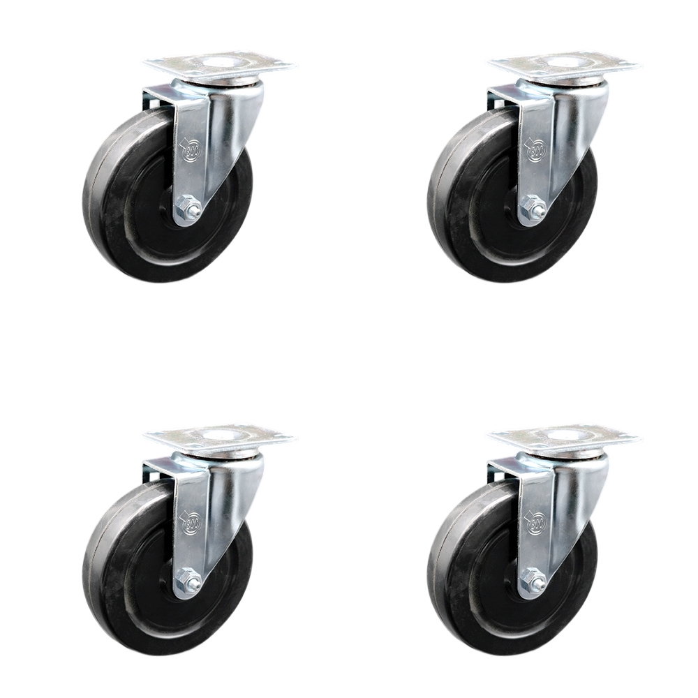Hard Rubber Swivel Top Plate Caster Set of 4 with 5 Inch Black Wheels - Includes 4 Swivel - 1200 lbs. Total Capacity - Service Caster Brand — photo 1