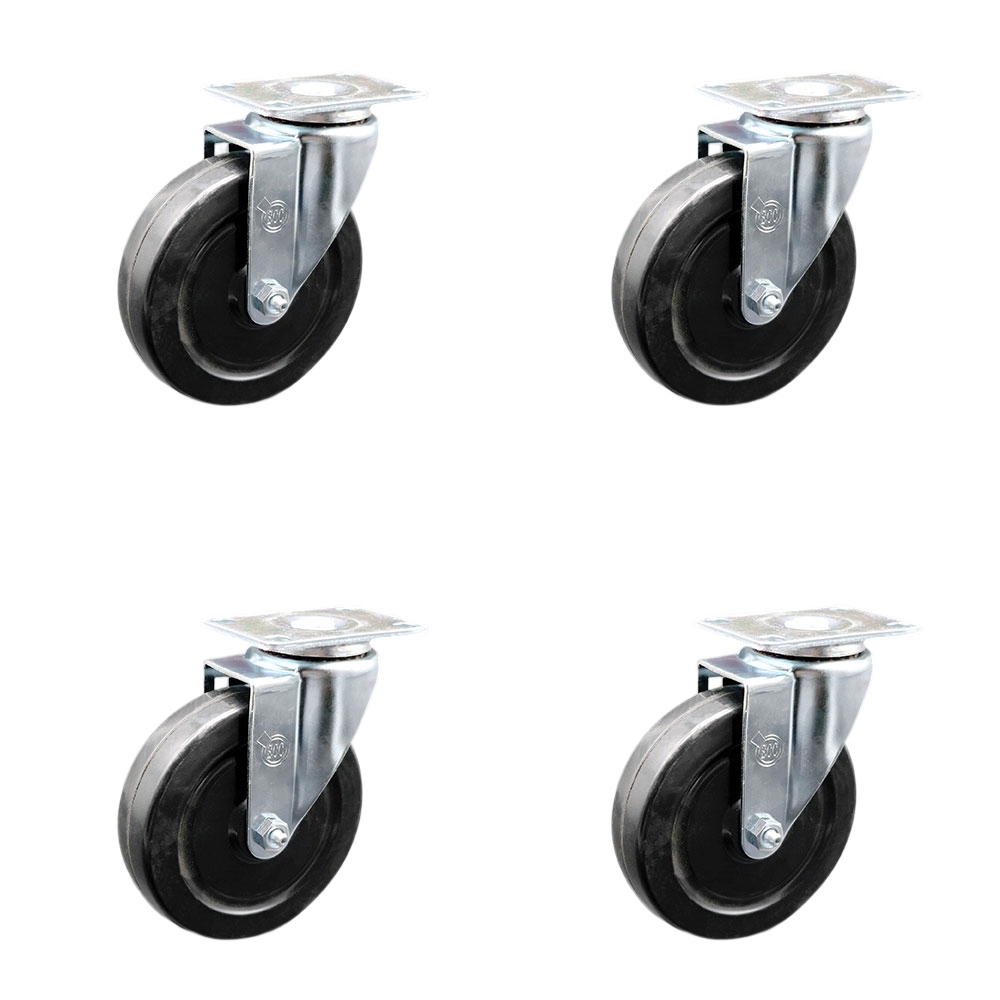 Swivel Caster Set of 4 with 5 Inch Hard Rubber Wheel – 300 lbs. Capacity Per Caster – 3-1/8 Inch x 4-1/8 Inch Overall Top Plate – Service Caster Brand — photo 1
