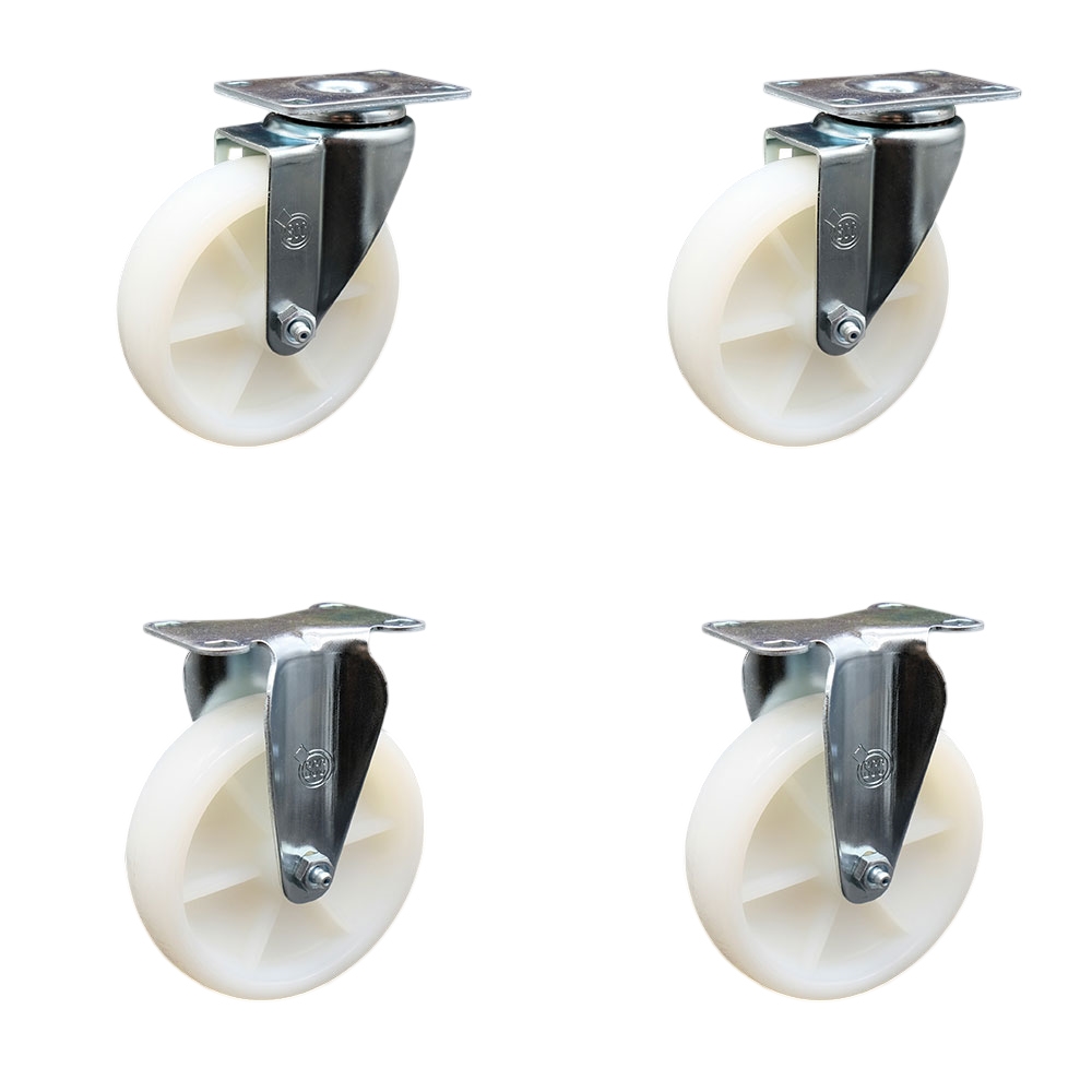 Swivel Caster Set of 4 with 2 Rigid Casters - 5 Inch Nylon Wheel – 300 lbs. Capacity Per Caster – 4-1/8 Inch x 4-1/2 Inch Overall Top Plate – Service Caster Brand — photo 1