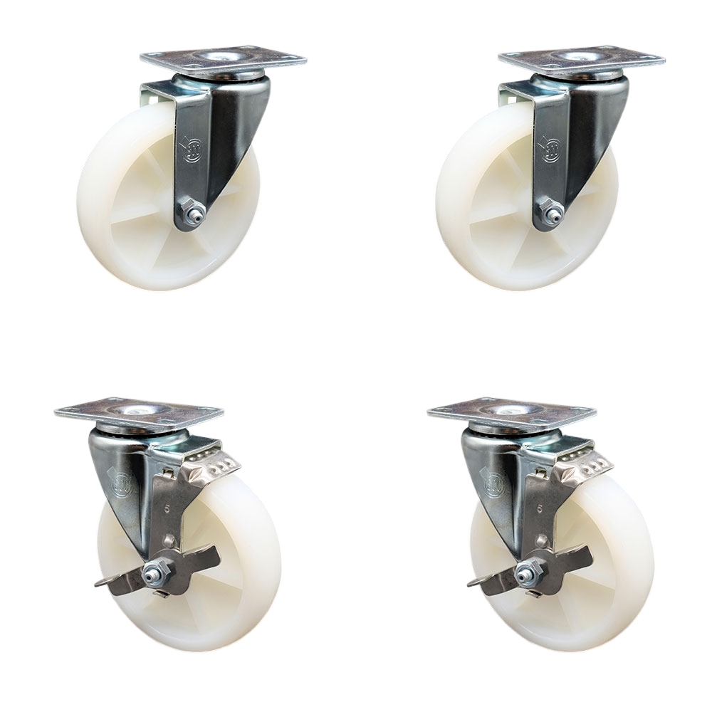Swivel Caster Set of 4 with 2 Brakes - 5 Inch Nylon Wheel – 300 lbs. Capacity Per Caster – 4-1/8 Inch x 4-1/2 Inch Overall Top Plate – Service Caster Brand — photo 1