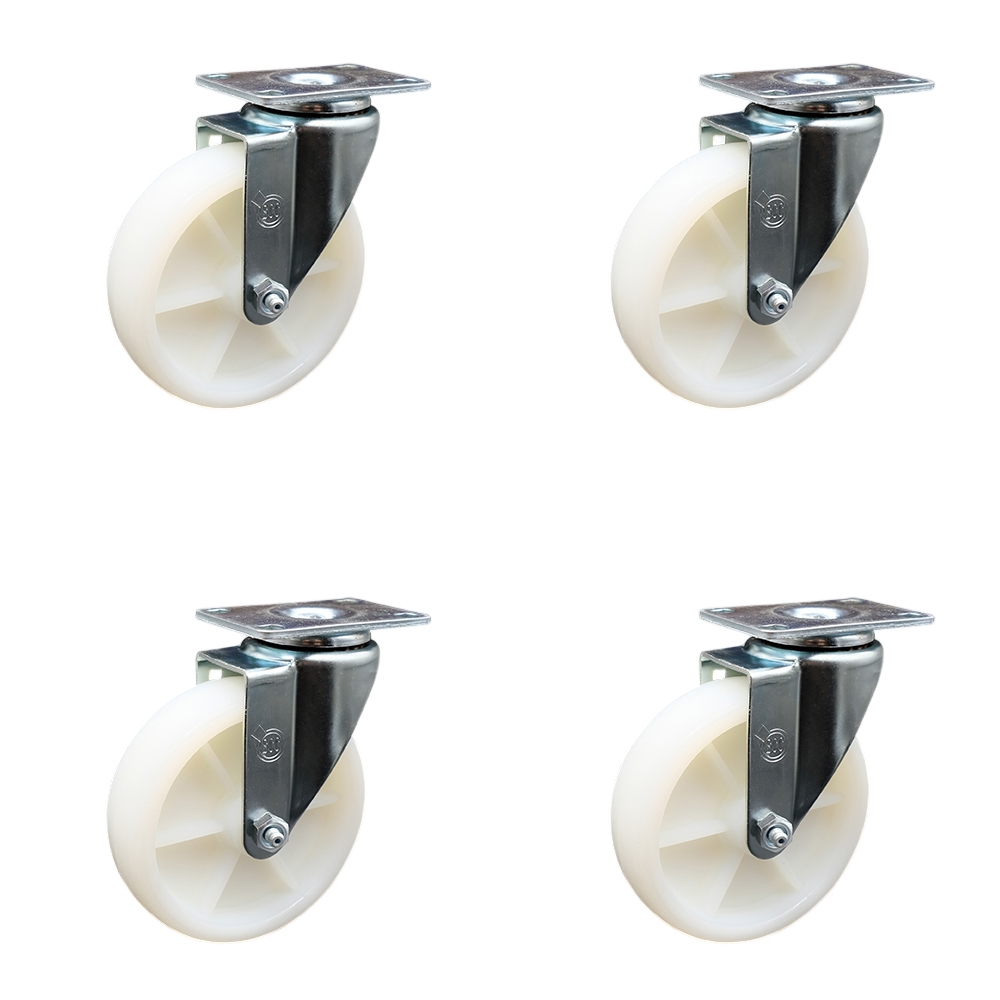 Nylon Swivel Top Plate Caster Set of 4 with 5 Inch White Wheels - Includes 4 Swivel - 1200 lbs. Total Capacity - Service Caster Brand — photo 1