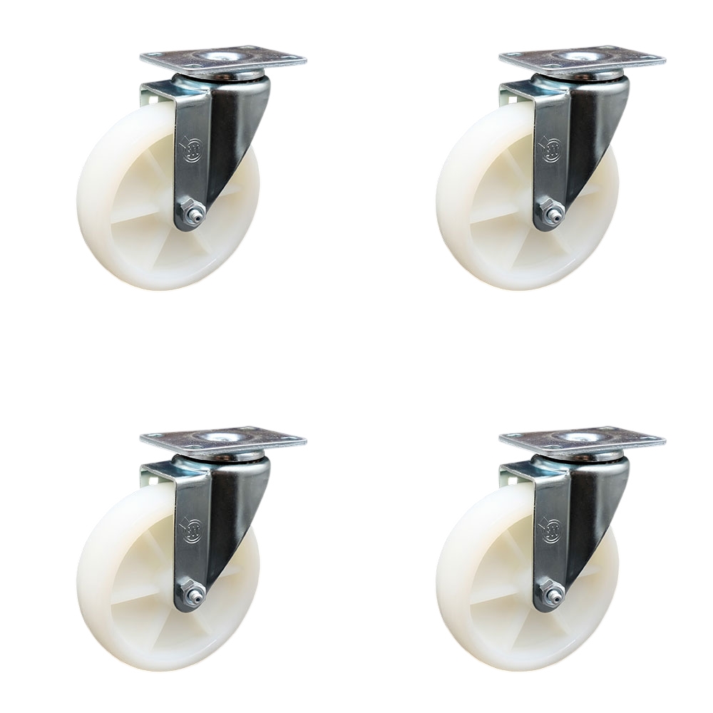 Swivel Caster Set of 4 with 5 Inch Nylon Wheel – 300 lbs. Capacity Per Caster – 4 Inch x 4-1/2 Inch Overall Top Plate – Service Caster Brand — photo 1