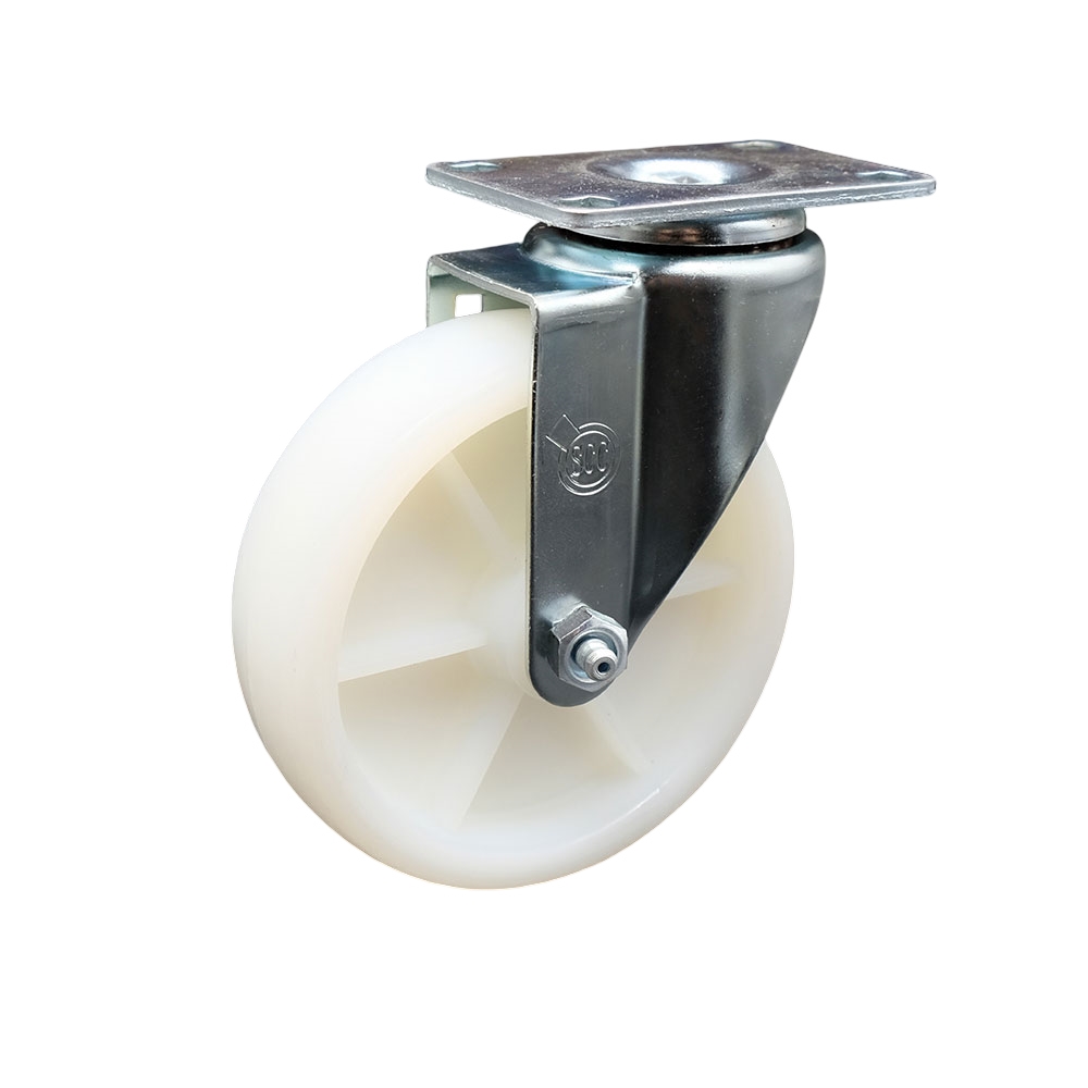 Swivel Caster with 5 Inch Nylon Wheel – 300 lbs. Capacity Per Caster – 4 Inch x 4-1/2 Inch Overall Top Plate – Service Caster Brand — photo 1