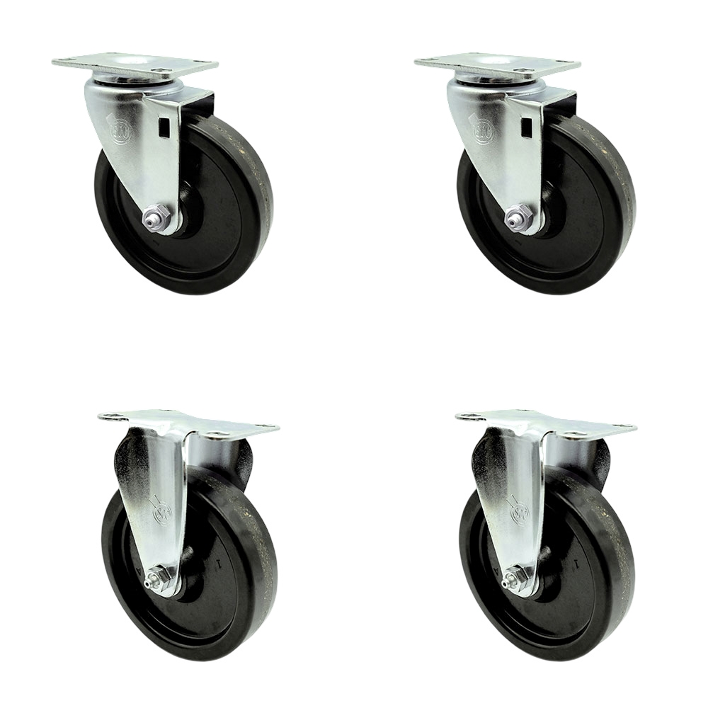 Swivel Caster Set of 4 with 2 Rigid Casters - 5 Inch Phenolic Wheel – 300 lbs. Capacity Per Caster – 3-1/8 Inch x 4-1/8 Inch Overall Top Plate – Service Caster Brand — photo 1