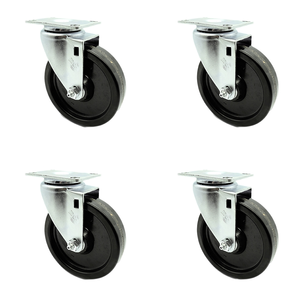 Swivel Caster Set of 4 with 5 Inch Phenolic Wheel – 300 lbs. Capacity Per Caster – 3-1/8 Inch x 4-1/8 Inch Overall Top Plate – Service Caster Brand — photo 1