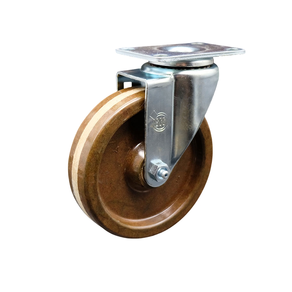 High Temperature Swivel Caster with 5 Inch High Temperature Phenolic Wheel – 300 lbs. Capacity Per Caster – 4 Inch x 4-1/2 Inch Overall Top Plate – Service Caster Brand — photo 1